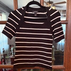White House Black Market Striped Square Neck Short Sleeve Knit Sweater Top XS